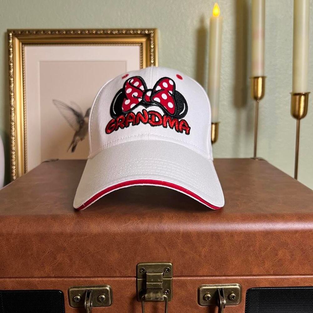Disney Parks Minnie Mouse "Grandma" White & Red Embroidered Baseball Cap